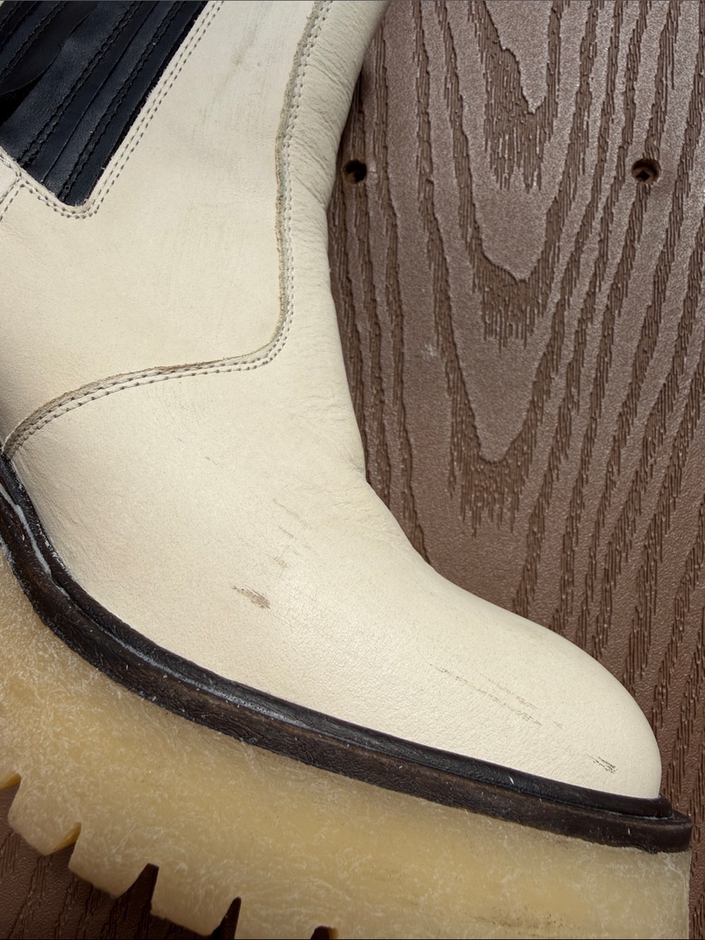Free People Cream Leather Chelsea Boot with Black Elastic - Picture 6 of 13